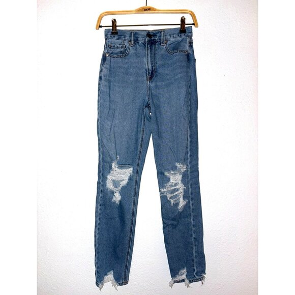 American Eagle Outfitters Mom Jeans Distressed Denim Regular Fit Size 00 - Picture 1 of 8